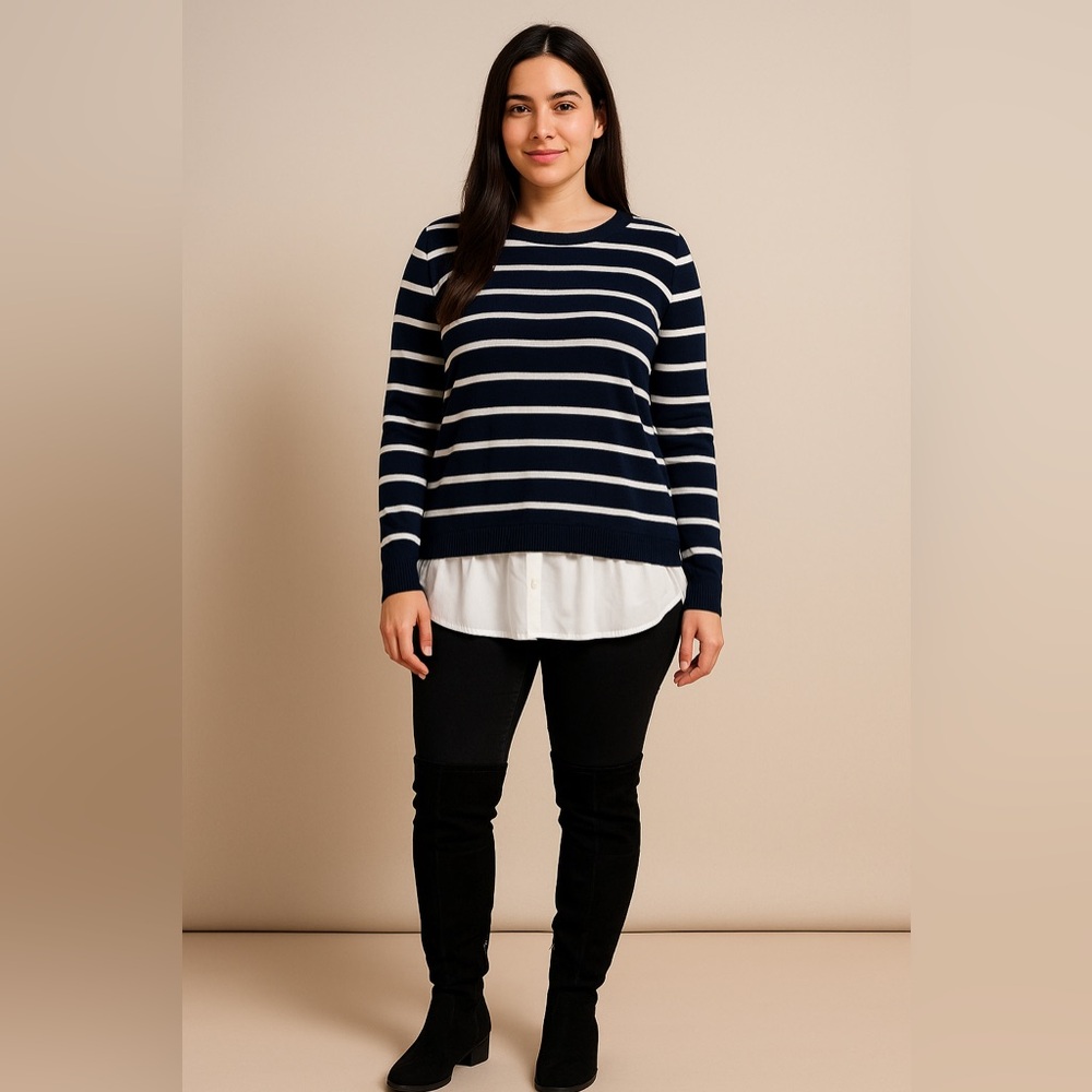 Grace Off-Shoulder Navy and White Striped Sweater